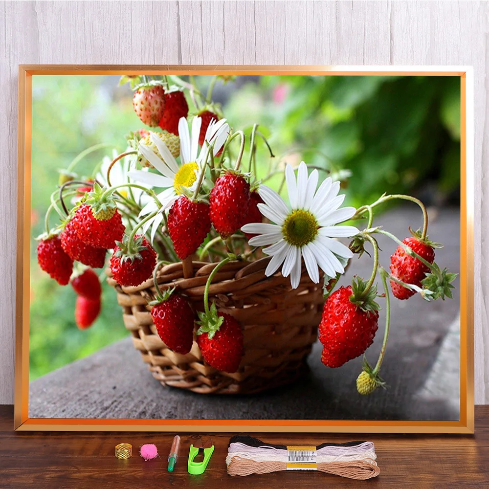 

Fruit Strawberry Printed Canvas 11CT Cross-Stitch Embroidery Full Kit DMC Threads work Sewing Knitting Handiwork Adults