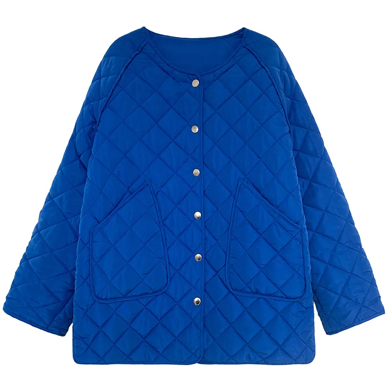 Autumn and Winter New Diamond Plaid Cotton-Padded Clothes for Women Loose Fashionable Cotton Coat Coats and Jackets Women