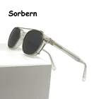 Мужские Круглые Солнцезащитные очки с прозрачными ацетатными линзами, высококачественные поляризационные солнцезащитные очки с прозрачные очки в оправе на клипсе