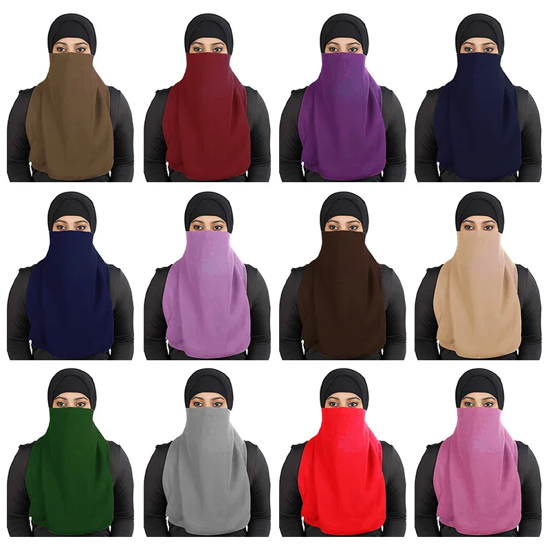 Мусульманские женщины один слой вуаль Арабский исламский шарф никаб шифон