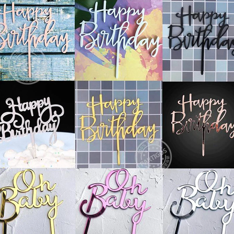 

1Pc High quality Acrylic Plastic Happy Birthday Cake Topper for Birthday Party Cake Decorations Supplies 12 x 10 x 0.1cm