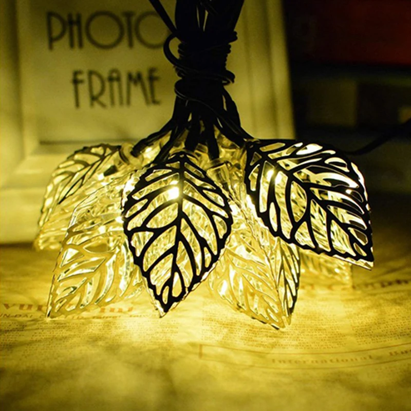 Солнечный СВЕТОДИОДНЫЙ Свет Строка 20 светодиодный кованого листья гирлянда для