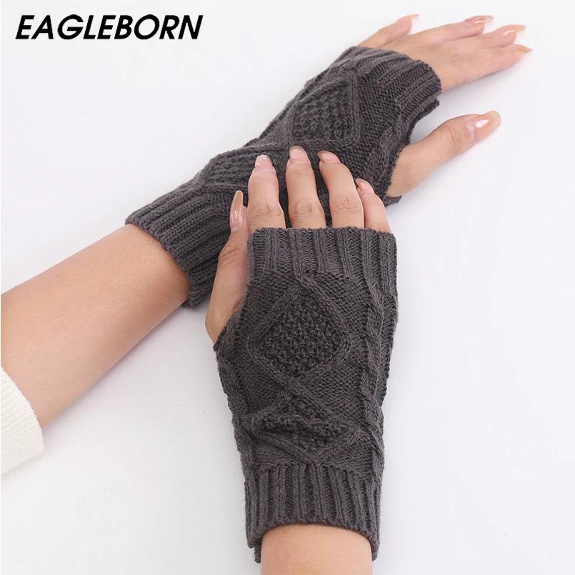 

Новые теплые вязаные шерстяные перчатки для компьютера без пальцев для письма осень-зима женские короткие милые модные перчатки с бриллиантами