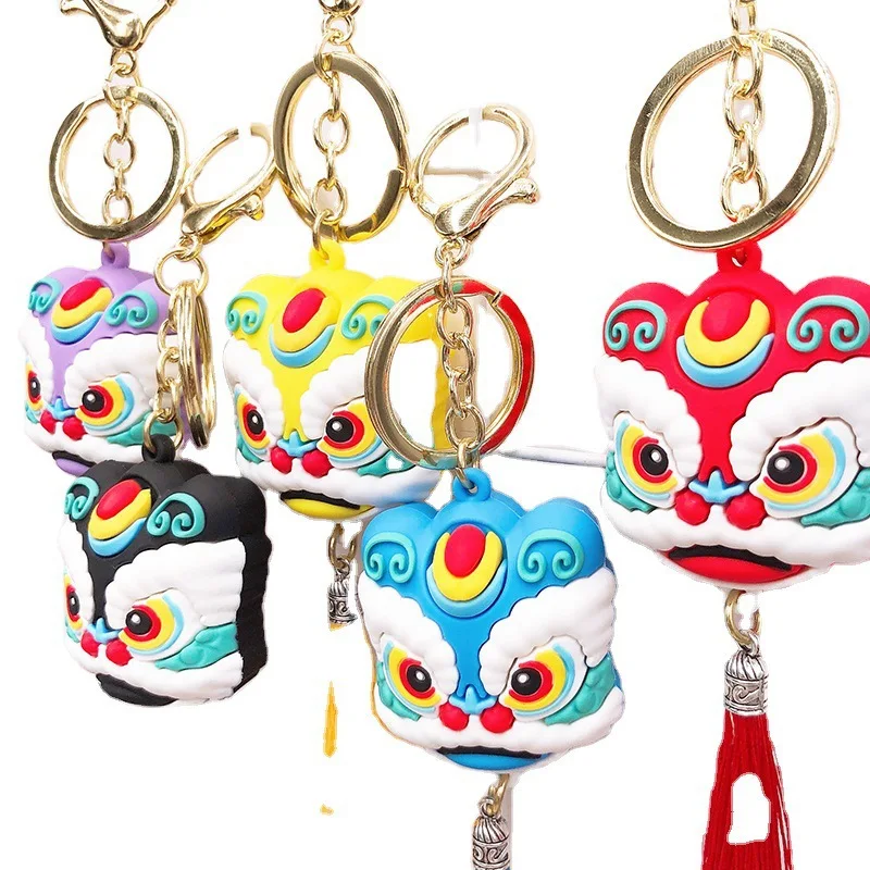 

Chinese Style Gifts Creative KIRIN Accessories Soft Rubber Lion Key Chain Vintage Hanging Lion Dance Automobile Hanging Ornament