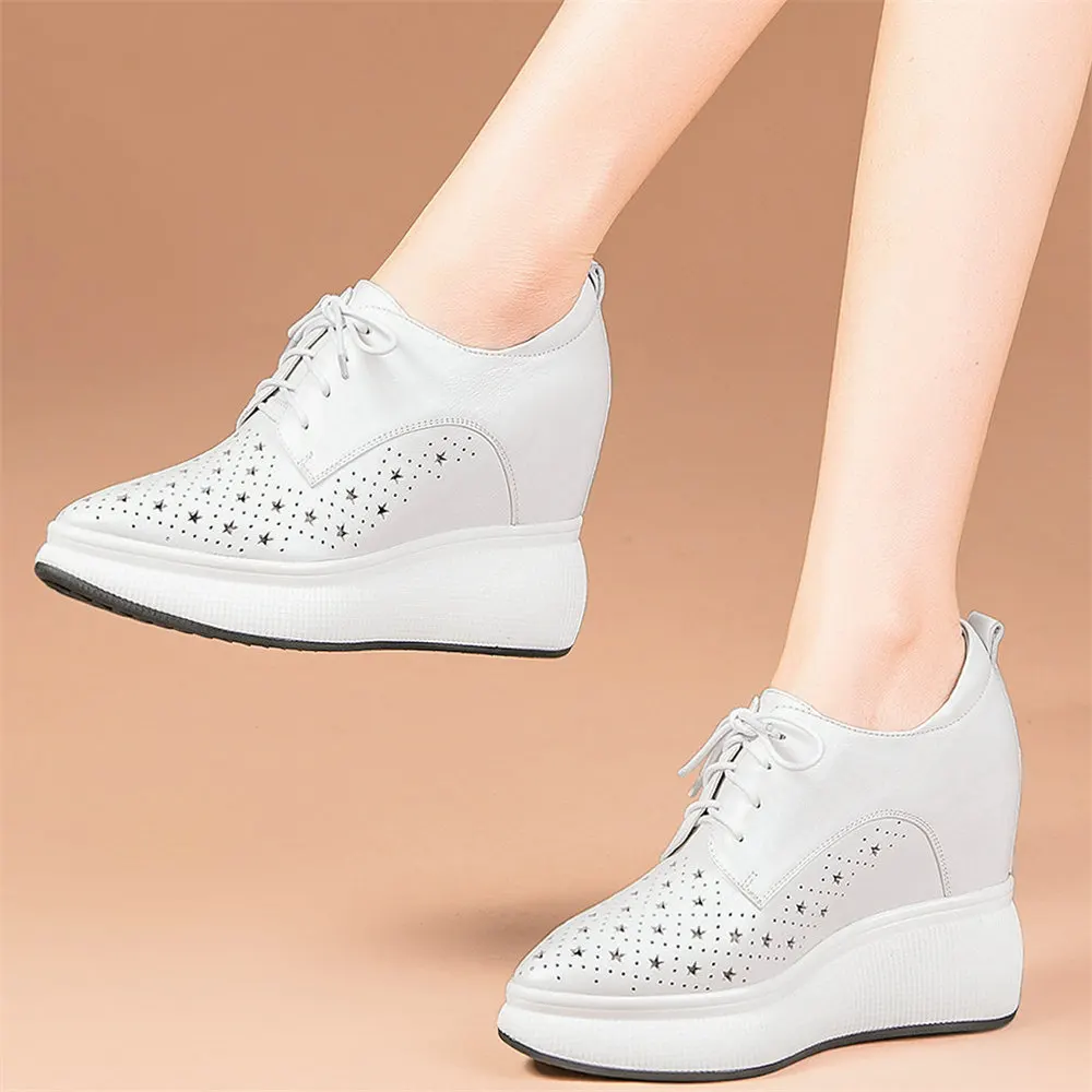 

Pointed Toe Casual Shoes Women Genuine Leather Wedges High Heel Pumps Shoes Female Breathable Chunky Platform Fashion Sneakers