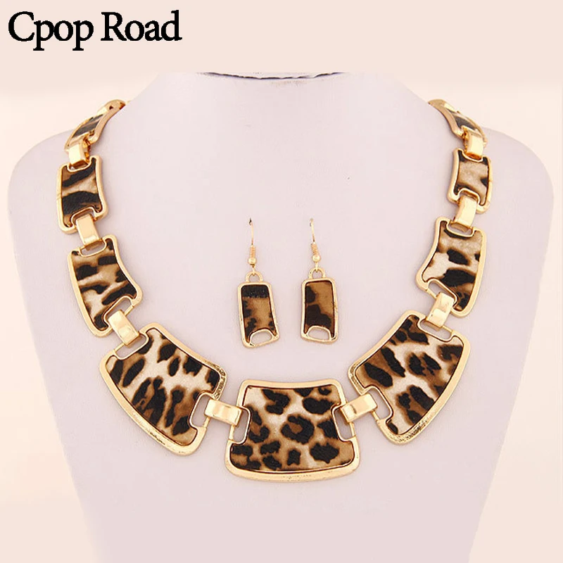 Cpop новые модные сексуальные серьги ожерелье леопардом набор ювелирных изделий