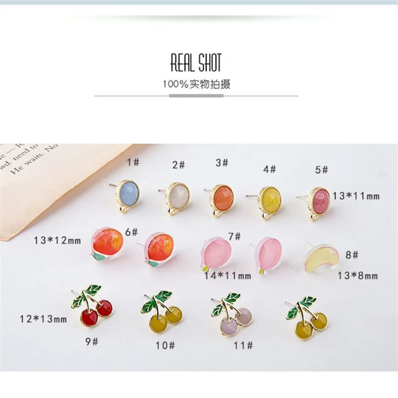 6 шт. женские милые серьги гвоздики с фруктами для девочек Блестящие модные