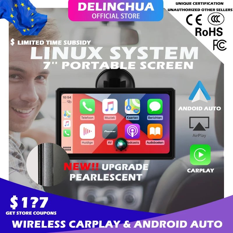 

Автомобильный портативный беспроводной планшет Apple CarPlay с сенсорным экраном 7 дюймов, радио, мультимедиа, Bluetooth-навигация, HD1080, стерео, Linux