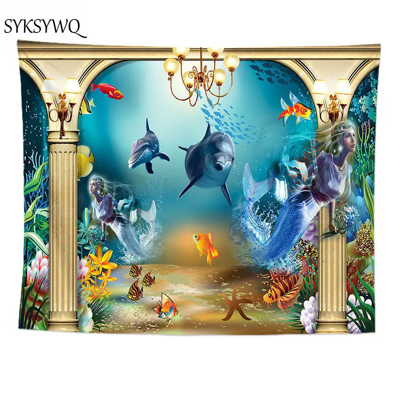 Гобелен с дельфином и русалочкой ковер для океан пляжа украшение в стиле хиппи