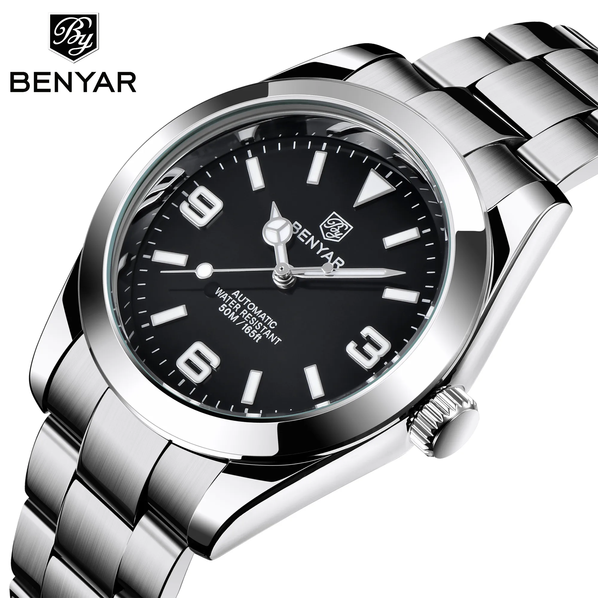 2021 new BENYAR Automatic Men’s Watches Brand Luxury Stainless Steel Wrist Watch for Men Waterproof Luminous Business Wristwatch
