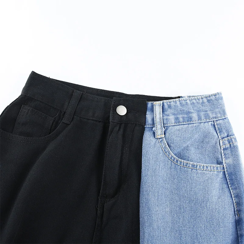 

High Waisted Baggy Jeans For Women Black Blue Patchwork Zipper Buttons Split Bell Bottom Straight Leg Jeans Pantalones Aesthetic