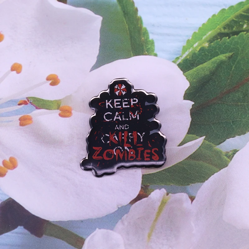 Keep calm and kill zombies charms pin umbrella corporation logo brooch bloody movie game fans addition | Украшения и аксессуары