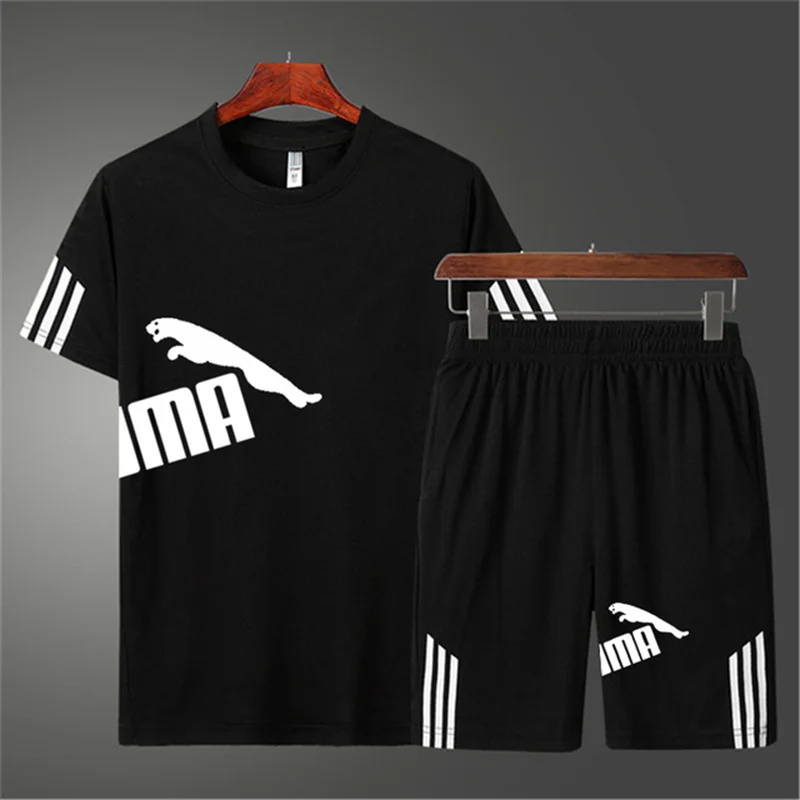 

Summer Men's t-shirts Sets Jogging Shorts Sportswear Track Suit Casual Quick-drying Breathable sleeve + Pants Two-piece Suit