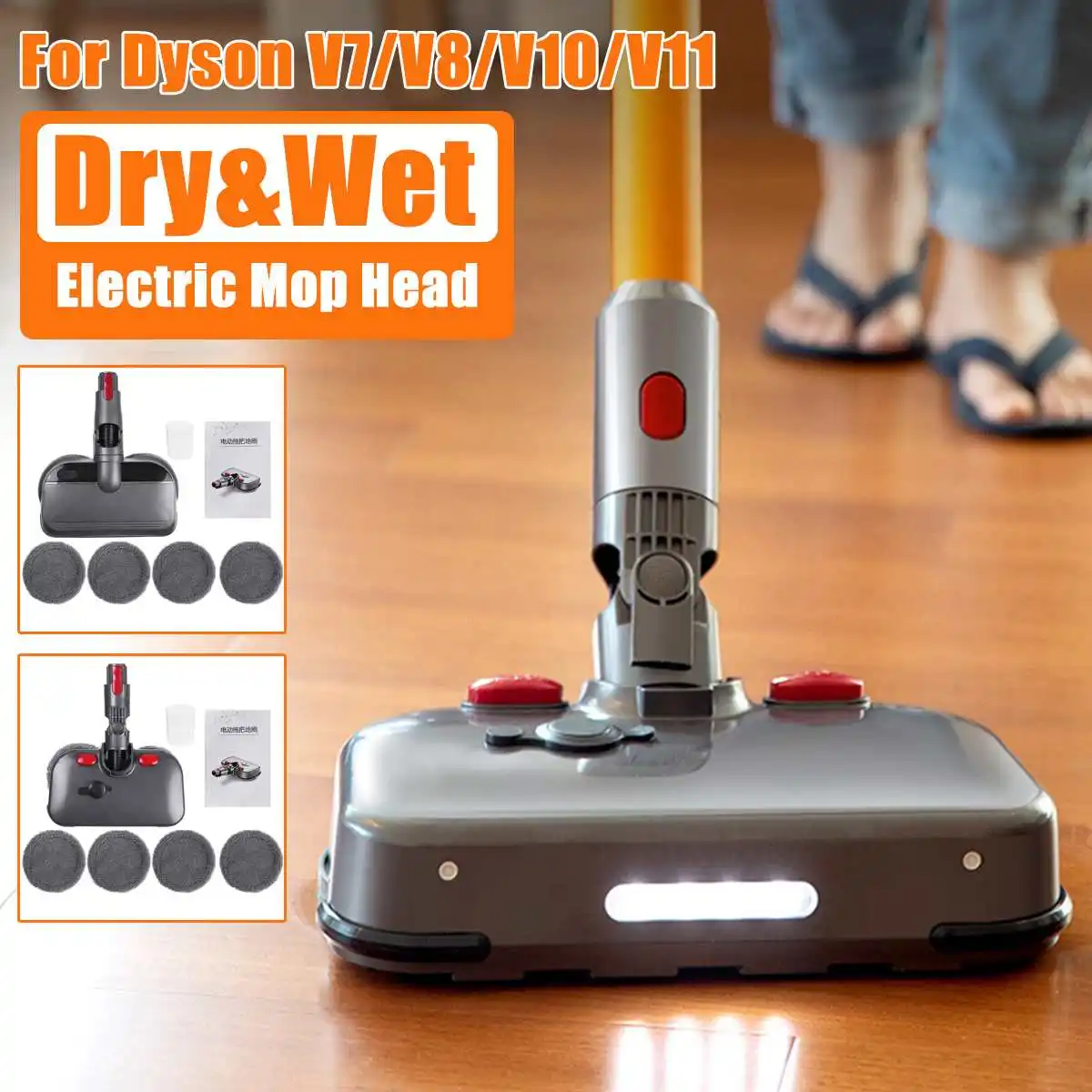

Upgraded Electric Mop Head Wet Dry Mopping Brush Head with LED Light Replacment Vacuum Cleaner Part For Dyso V7/V8/V10/V11