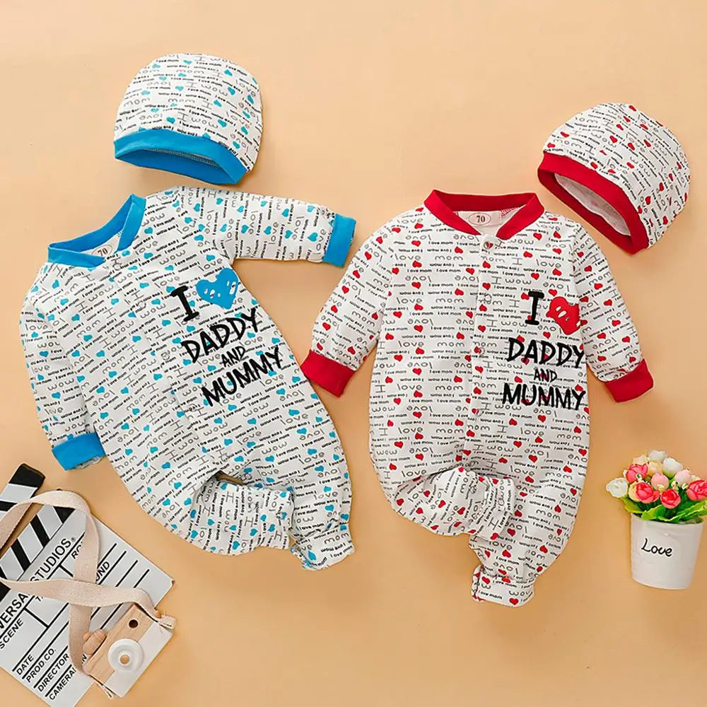 Одежда для маленьких мальчиков и девочек комбинезон с надписью Love Dad & Mom