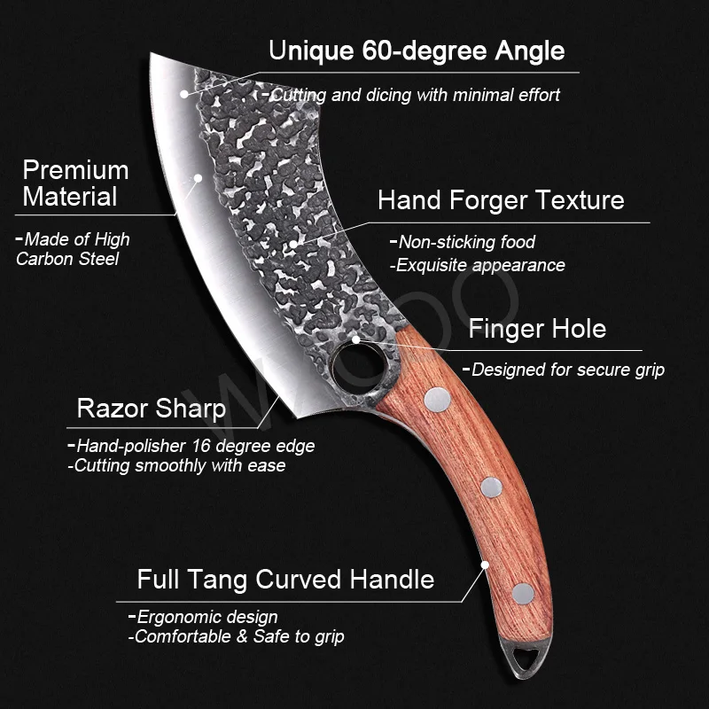 Кухонный нож шеф-повара из нержавеющей стали охотничий мясника для кухни кованый