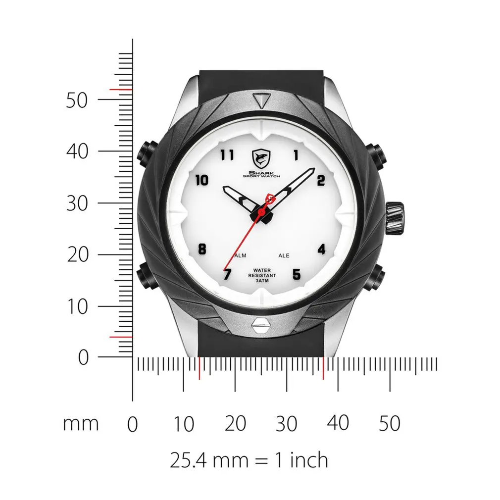 

Graceful Shark Quartz Watch Men Outdoor Hiking Sport Clock White Dial Auto Date Day Analog Digital Display erkek kol saati/SH579