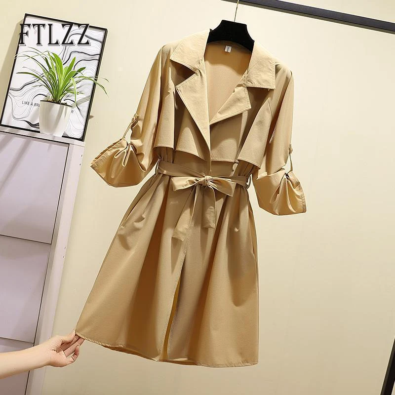2019 Новый Модный женский плащ хаки пальто весна осень тонкий плюс размер с поясом