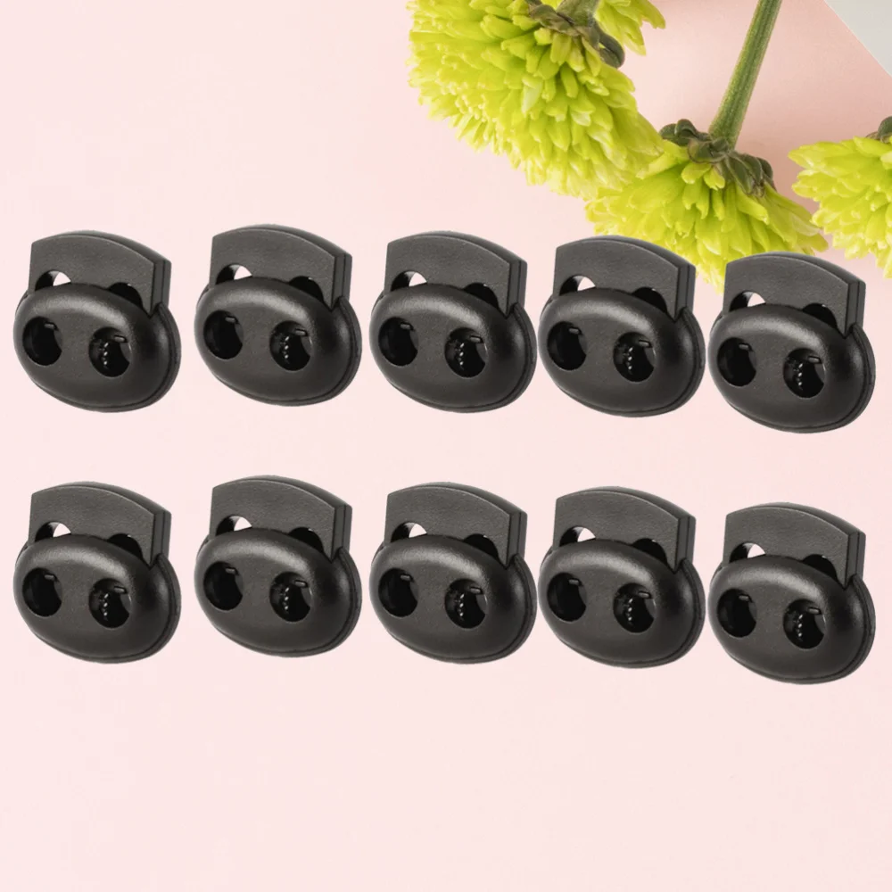 

10PCS Universal Backpack Mountaineering Bag Threading Buckle Double Hole Cord Lock(Black)