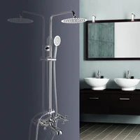 polished chrome brass dual cross handles wall mounted bathroom 8 round rain shower head faucet set bath tub mixer taps mcy328
