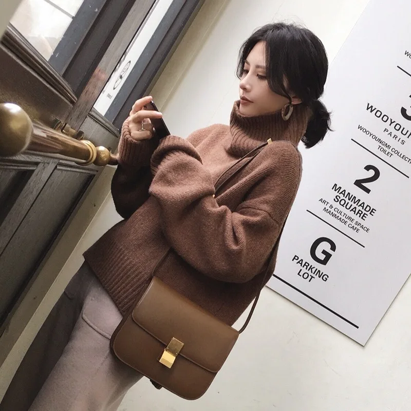 

SHZQ Turtleneck Thick Winter Sweater Women Pullover Girls Tops Loose Autumn Female Knitted Outerwear Sweaters Warm Oversize Cash