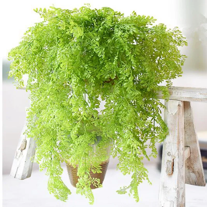 

80cm Soft Plastic Wall Hang Artificial Plant 9 Fork Branch Moss Leaf Vine Garland Fake Plants Wedding Home Decor Green