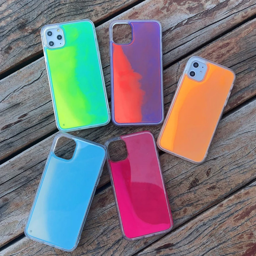 Блестящий светящийся неоновый песок чехол для iphone 6 6s 7 8 Plus 11 Pro X XS MAX XR жидкий