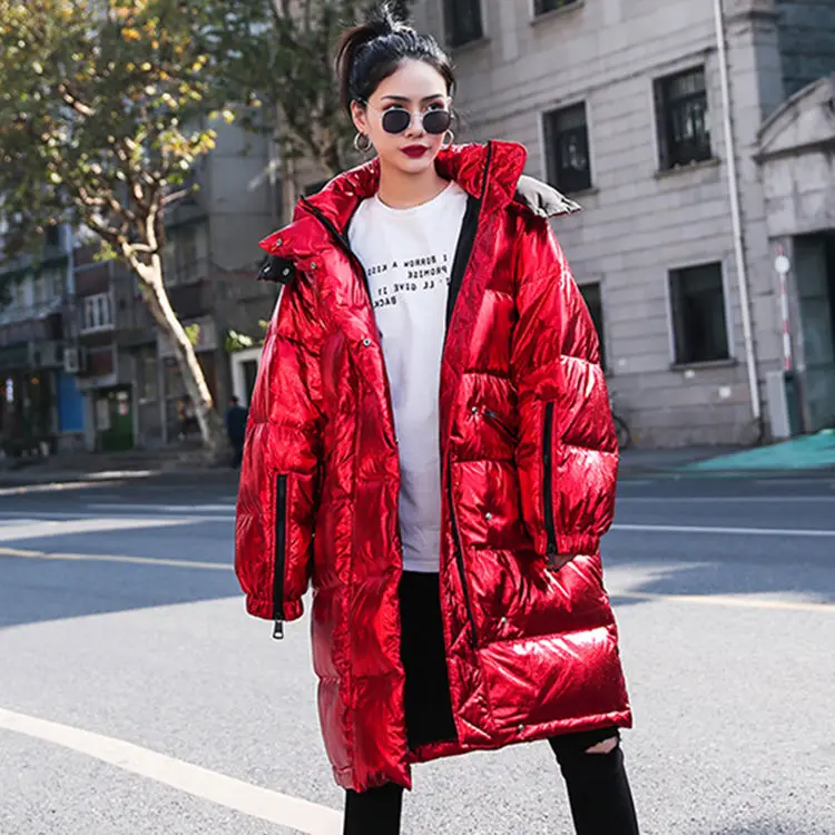 red down jackets Зимняя женская верхняя одежда, толстые теплые женские пуховики, яркие женские пуховики, красные женские парки с капюшоном, зимняя одежда - Цвет: red down jackets