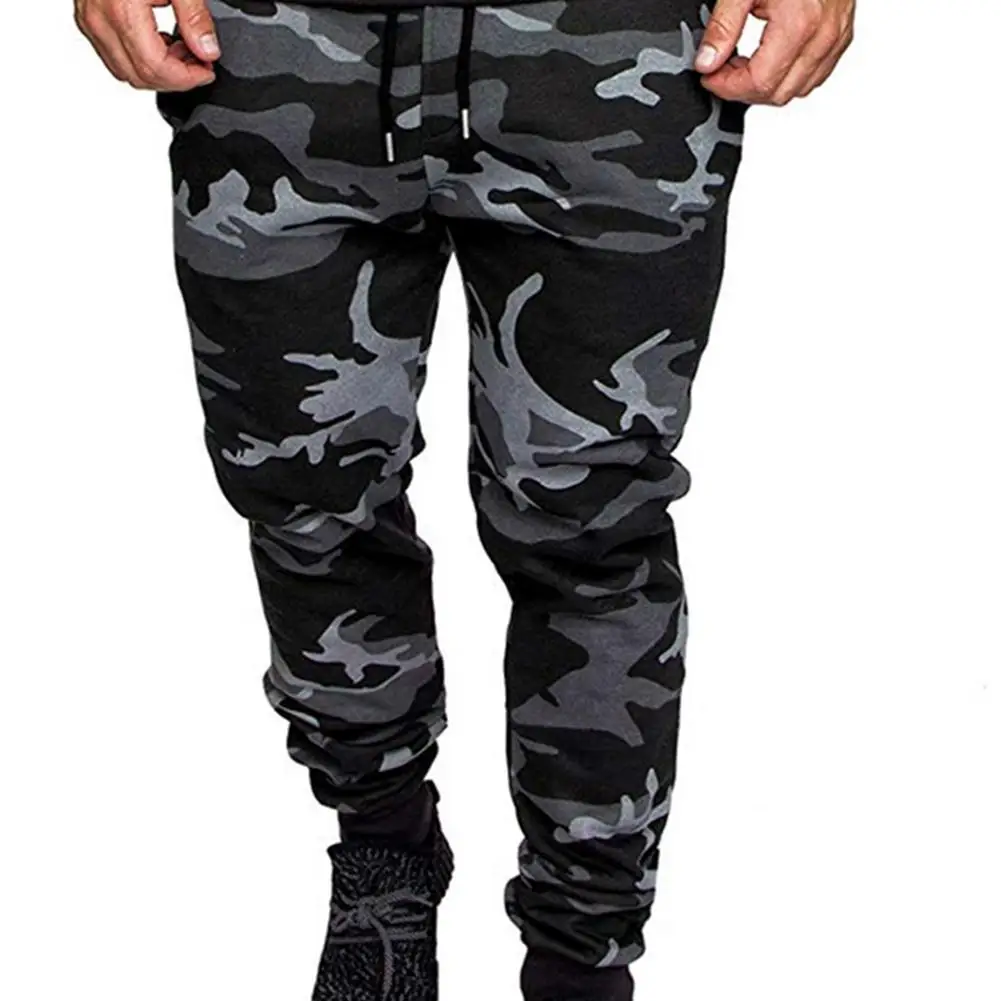 

Men Pants Camouflage Solid Color Elastic Waistband Drawstring Pockets Sports Pants 2021