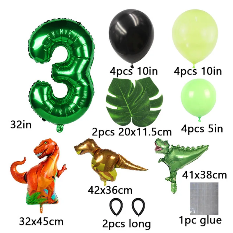 21pcs Jungle Dinosaur Party Balloons Set Mini Dinosaur Balloon Green number Ballon Kids 1 2 3 4 5 Year Birthday Party Decoration images - 6