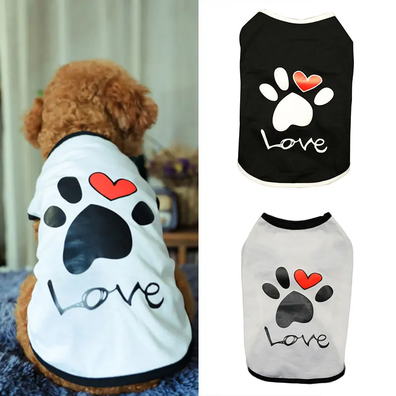 

Fashion Dog Cat Dogs Clothes Summer Cotton Vest T Shirt With Paw Printed Heart Love Design Coat Pet Puppy Summer Apparel Clothes