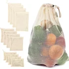 Органический хлопок овощей сумки производства многоразовый мешок овощей сумка для хранения на кухне для фруктов и овощей, со шнурком