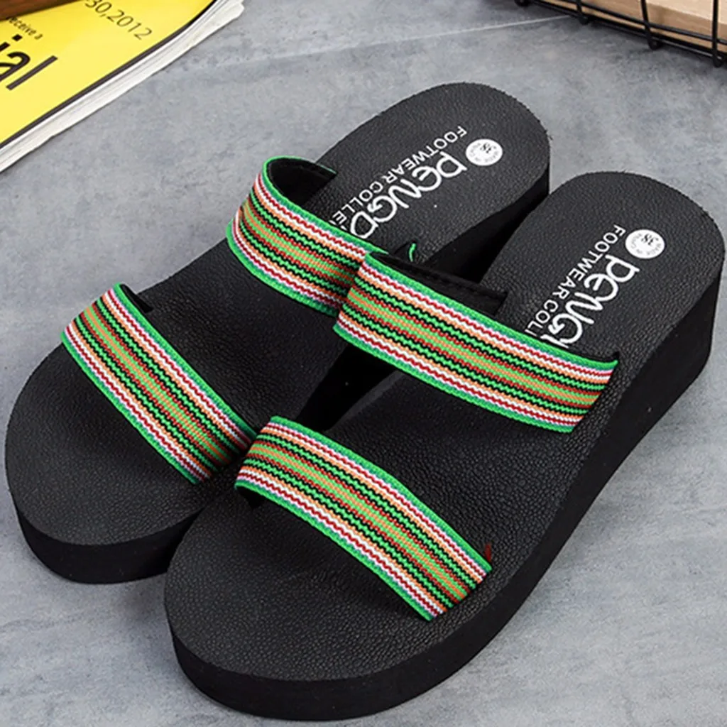 Танкетка SAGACE женская толстая подошва в полоску без застежки открытый носок