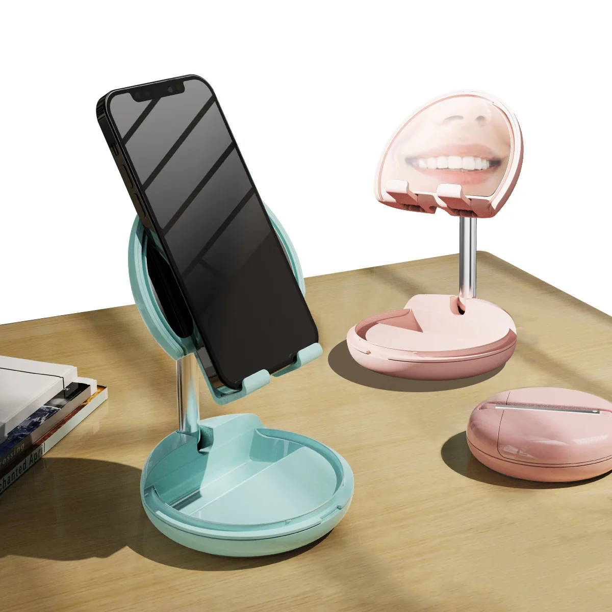 

Новинка 2021, универсальная подставка для планшетов, телескопическая складная настольная подставка с зеркалом, портативное зеркало для маки...