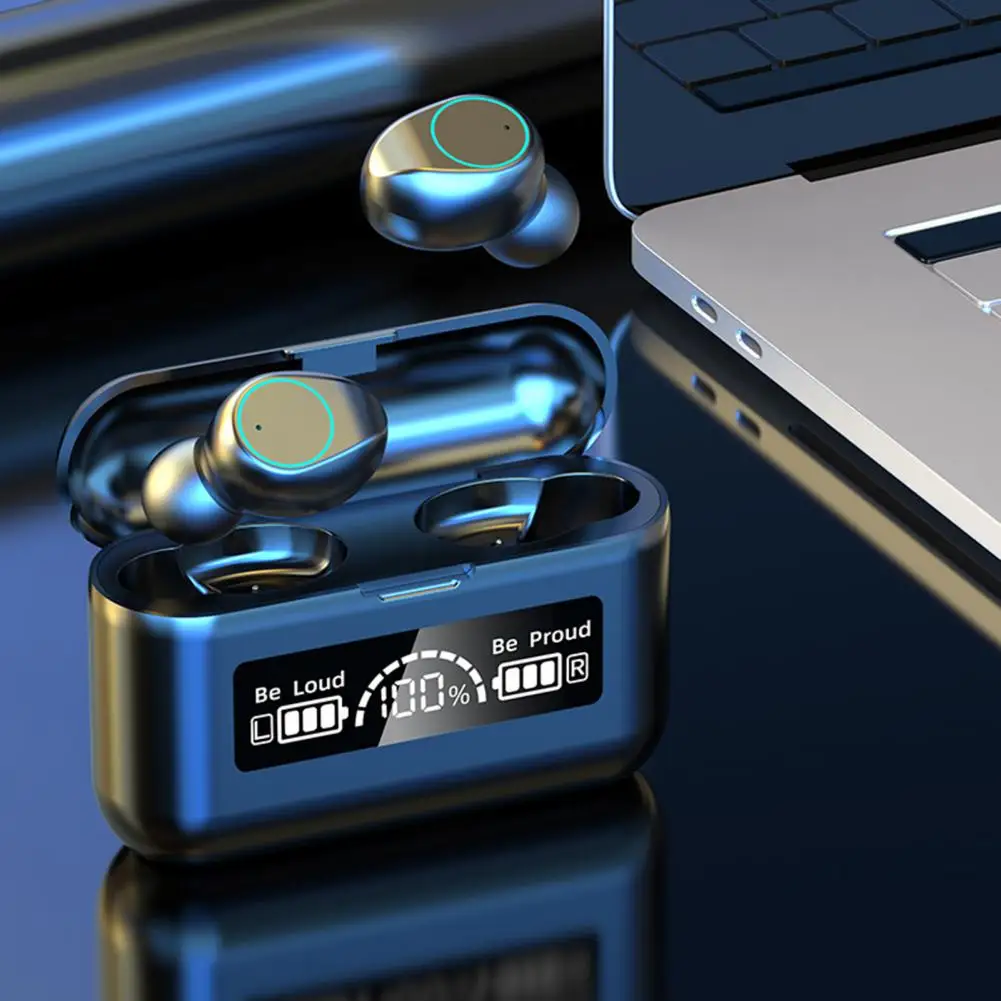 

1 Set TWS Wireless Bluetooth-Compatible Headset Ergonomic Design LED Screen Display ABS Sports Earphones with Microphone