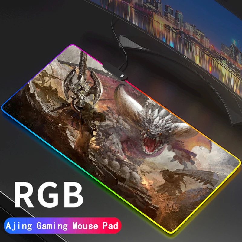 Большой игровой коврик для мыши Monster Hunter RGB противоскользящая резиновая основа