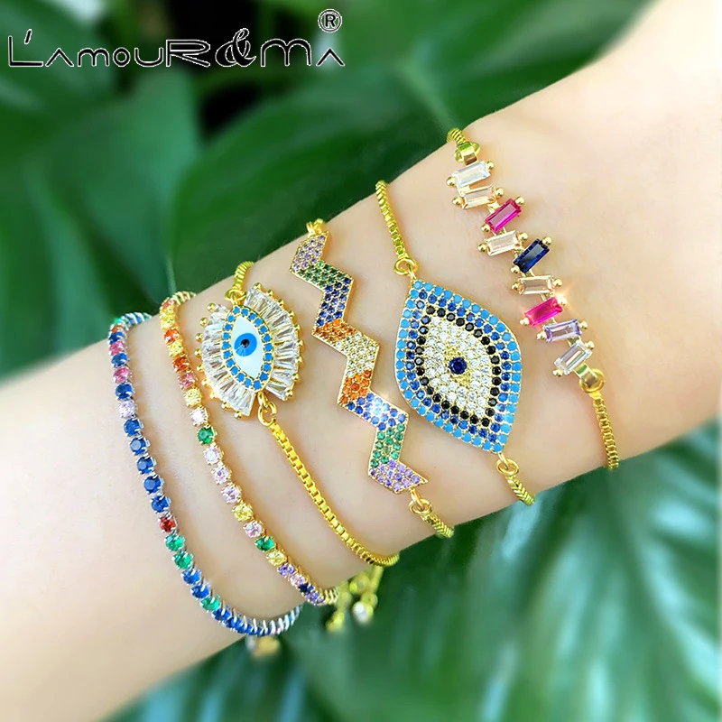 

L 'AMOUR&MA Retro Vintage Fashion Rainbow Devil's Eye Bracelet, Micro Inlay With Colorful Zircon, Gift For Women's Party Jewelry