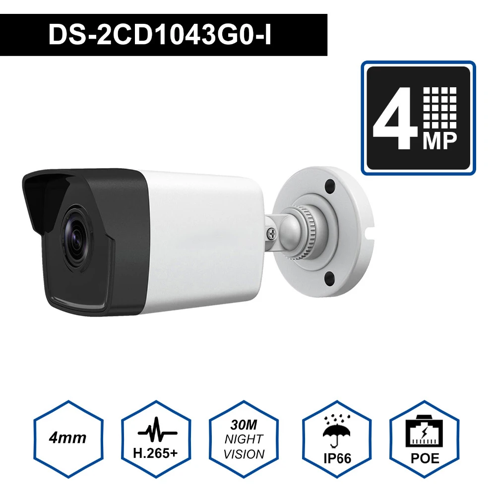 Hik Оригинальная камера наблюдения DS 2CD1043G0 I 4MP IR сетевая цилиндрическая ip POE H.265 +