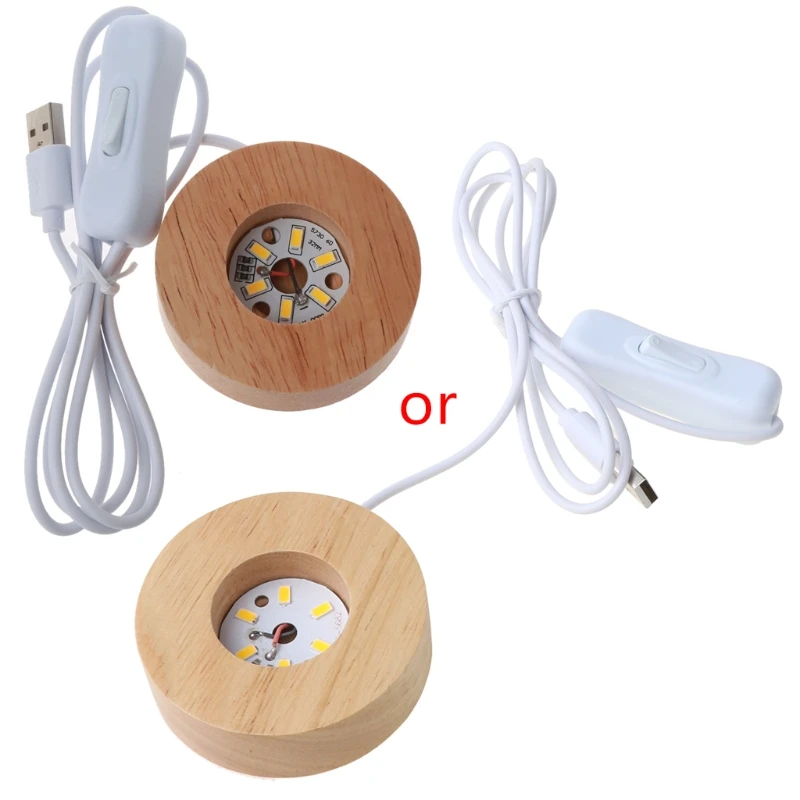 

Wood LED Display Base Resin Art Ornament Wooden Night Lighted Base Stand Crafts R2LE