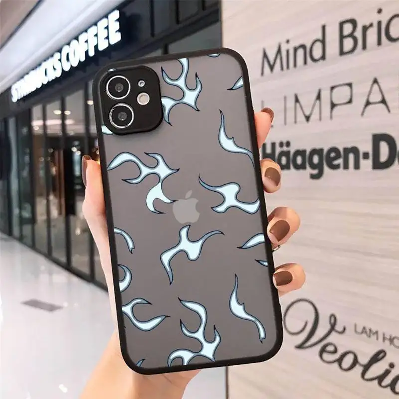 

Phone Case For iPhone 12 11 Mini Pro XR XS Max 7 8 Plus X Blue Flame Fire Matte transparent cover