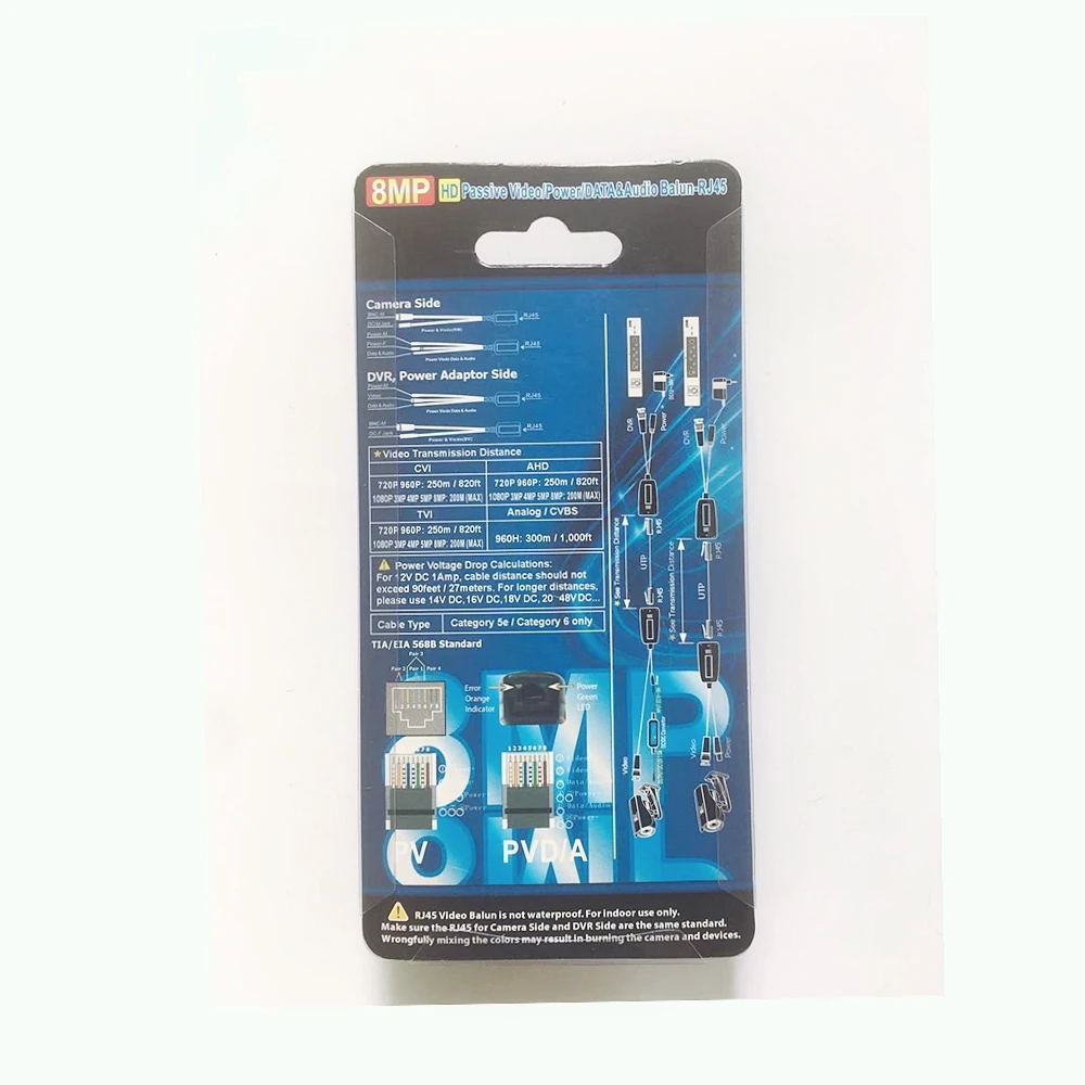

1 Pair Passive CCTV 8MP Video Balun Coax BNC Power Transceiver Connectors To RJ45 For Surveillance CCTV Camera