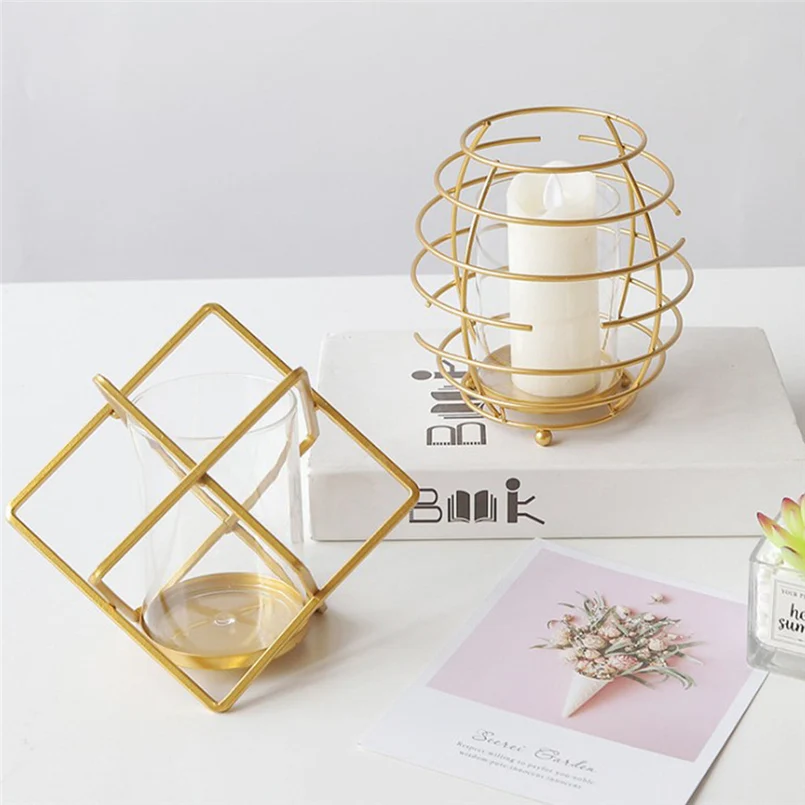 Геометрический металлический подсвечник украшение для гостиной и стола