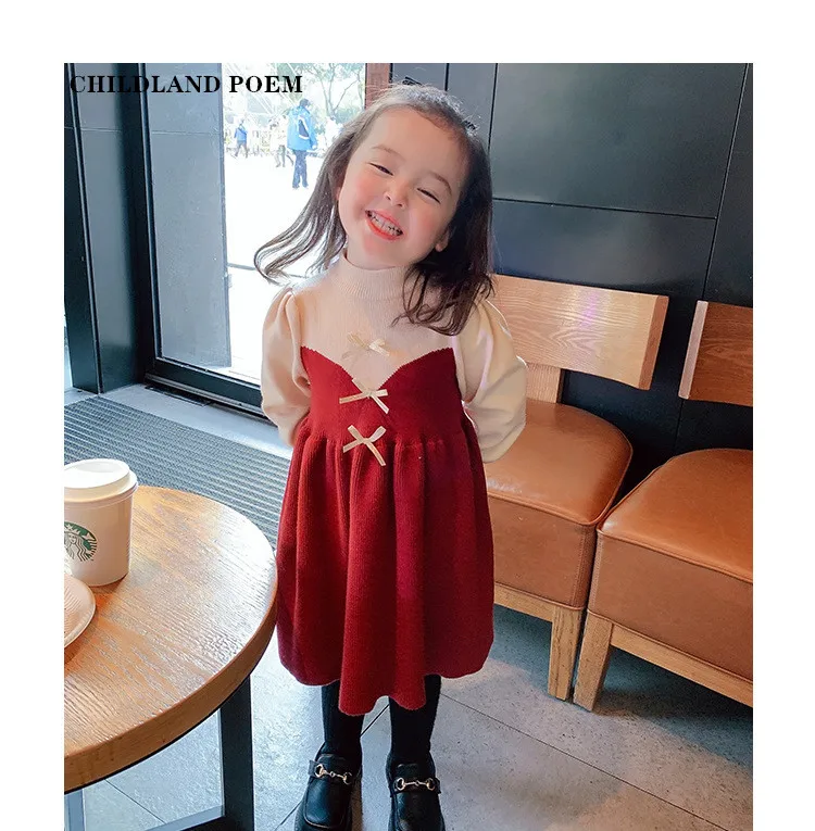 

Knitted Baby Girls Dress Winter Spring Princess Kids Dresses For Girls Woolen Long Sleeve Toddler Dress Children Sweater Dress