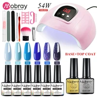 mobray gel nail polish set with nail art dryer led lamp soak off uv gel nail polish 6pcs set base top coat manicure tools kit