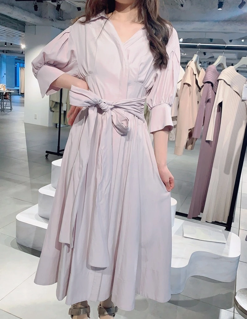 

Sweet V-neck Puff Sleeve Dresses Women Summer Slim Waist Lace Up Vestidos Mujer 2021 New Elegant Soft Feminino Robe