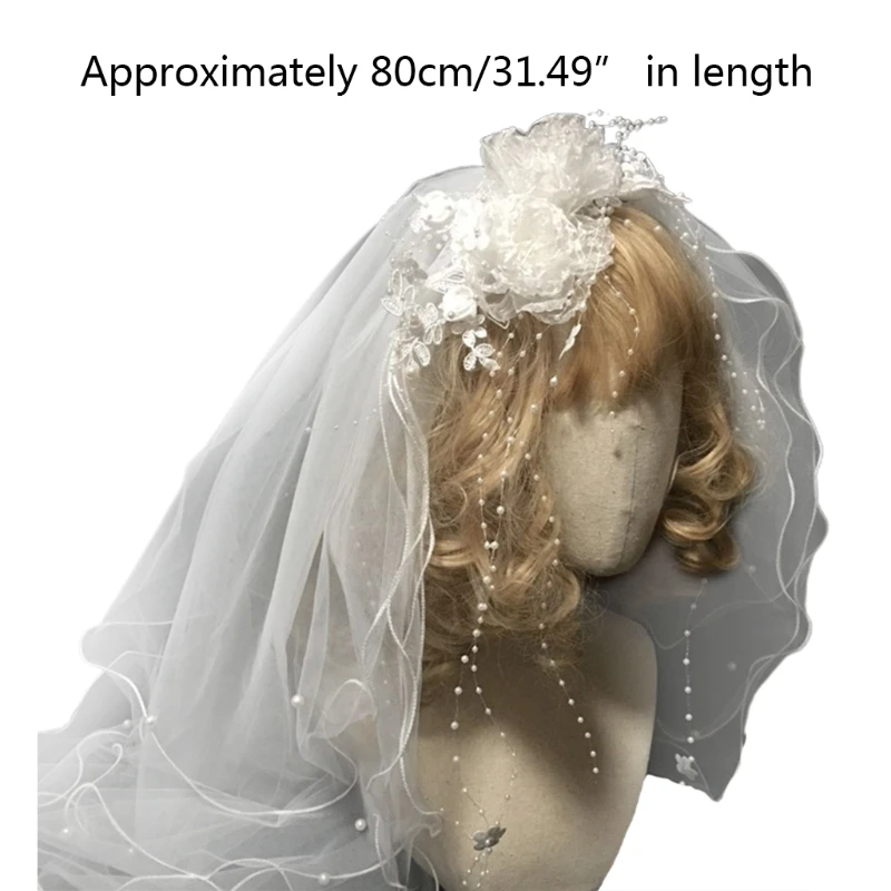 

Multi Layers Bride Wedding Veil Vintage Fairy Artificial Flower Pearl Beading Jewelry Women Elegant Tulle Hair Accessory