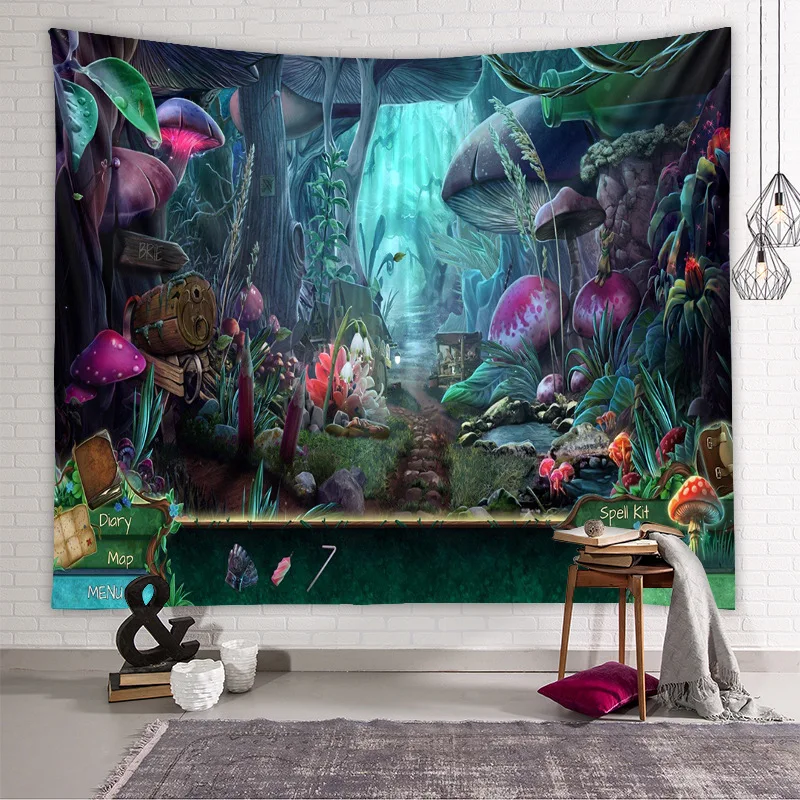 

Simsant Mushroom Forest Castle Tapestry Fairytale Trippy Colorful Wall Hanging Tapestry for Home Dorm Bedroom Fantasy Decor