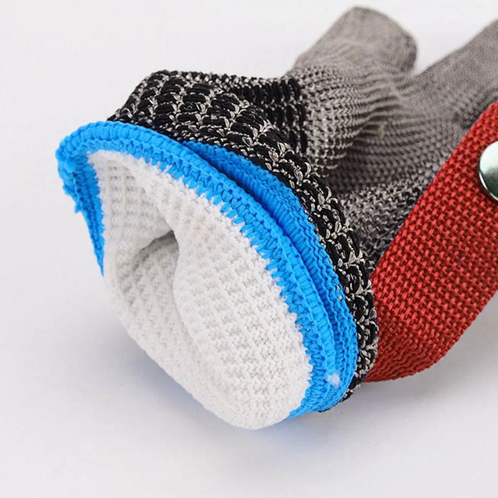 Guante de seguridad anticorte de 5 niveles, Protector de manos de alambre de acero inoxidable, ajustable, Unisex, para procesamiento de alimentos y carnicero-3