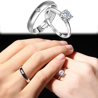 new arrival trendy charming adjustable silver color four prong rhinestones inlaid lovers ring ring 0199