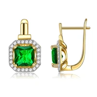 square cut zircon green halo hoop earrings girl women jewelry yellow gold filled exquisitive fashion shiny gift